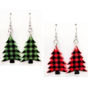 Buffalo Plaid Christmas Tree Acrylic Earrings Stainless Steel French Hooks New
